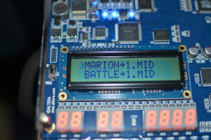 HD44780 LCD showing the MIDI files on SD card.